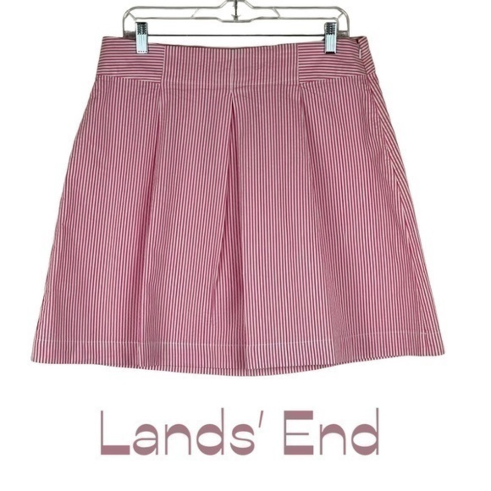 Lands End Pink & White Stripes Pleated 100% Cotton Skirt NWOT